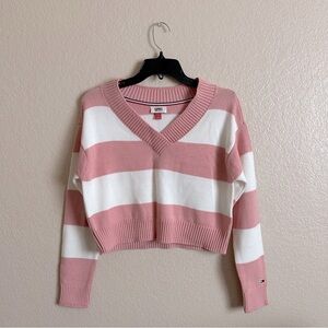 Tommy Hilfiger Pink & White Cropped Sweater 🤍